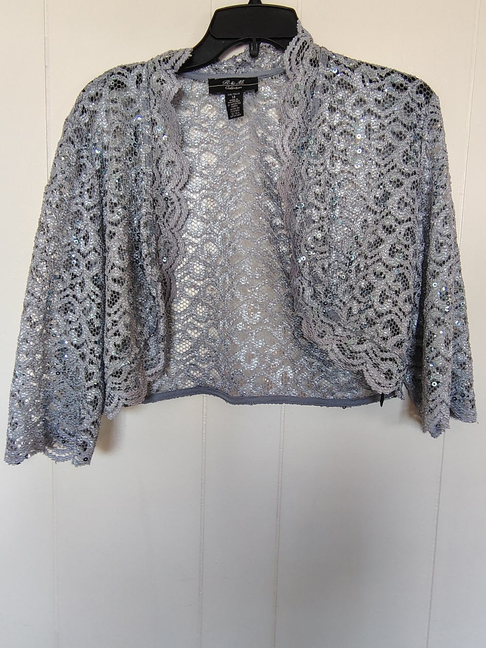 R & M Collection Lace Bolero Shrug in Silver Size 14